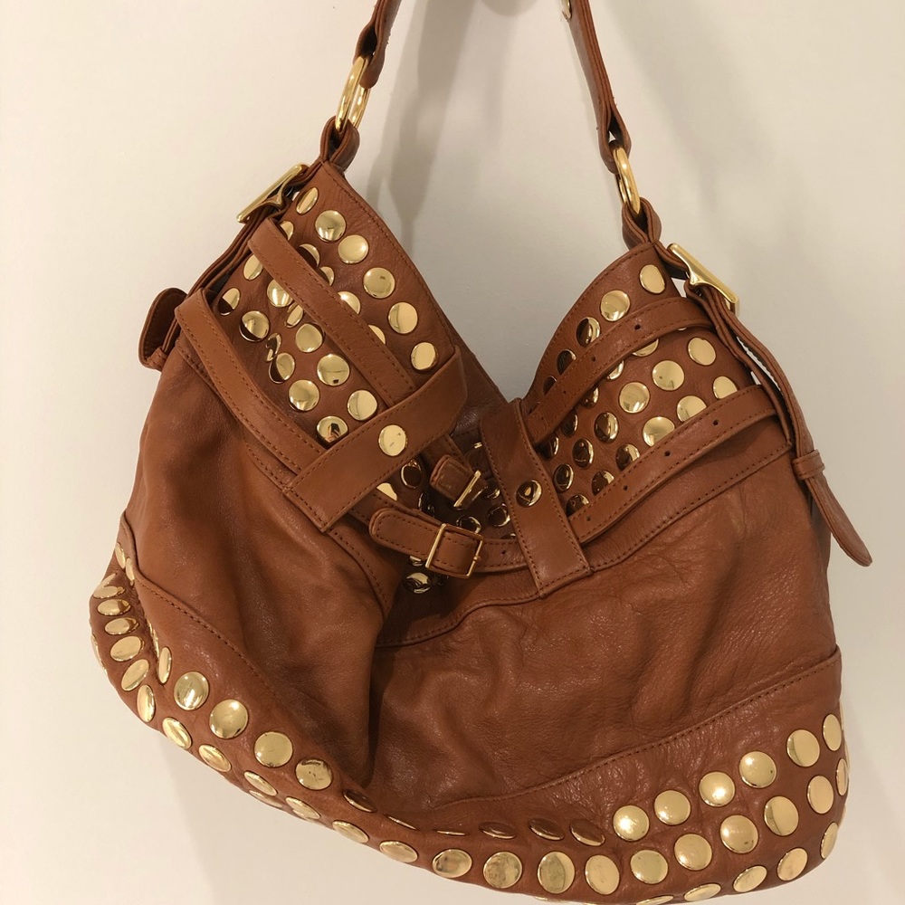 Rebecca Minkoff camel leather hobo w/ gold studs
